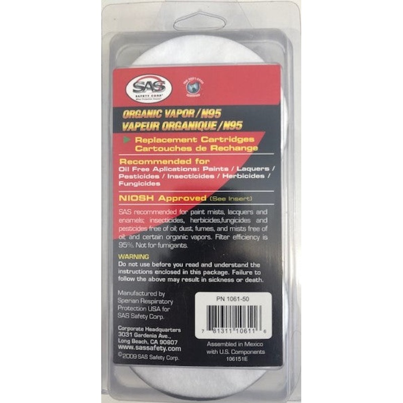 SAS 1061-50 Replacement Cartridges - Organic Vapor 2 Pack