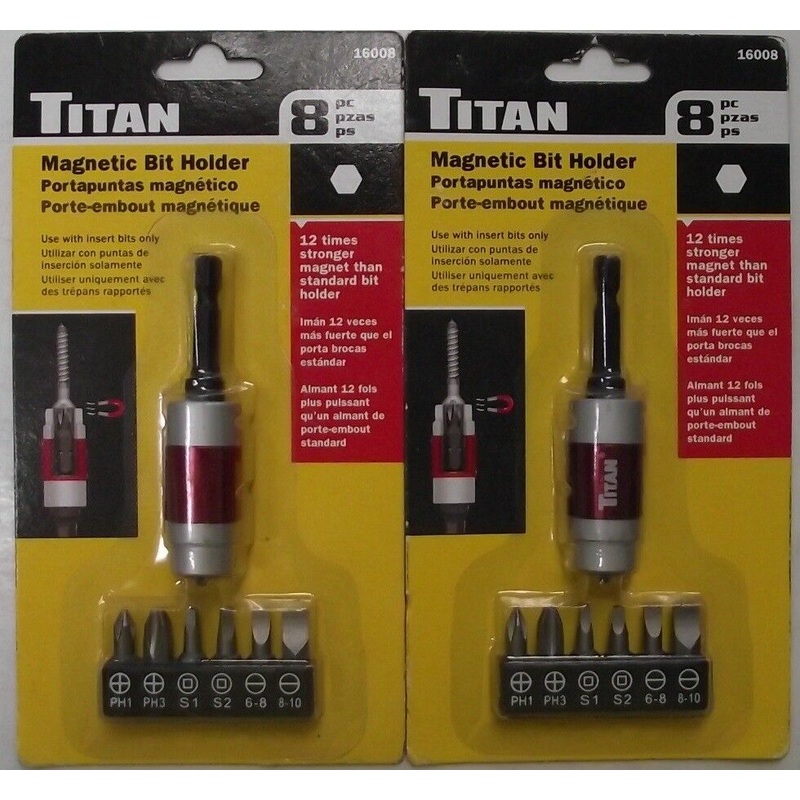 TITAN 16008 Magnetic Bit Holder With 6 + 1 Bit Set 2 Sets