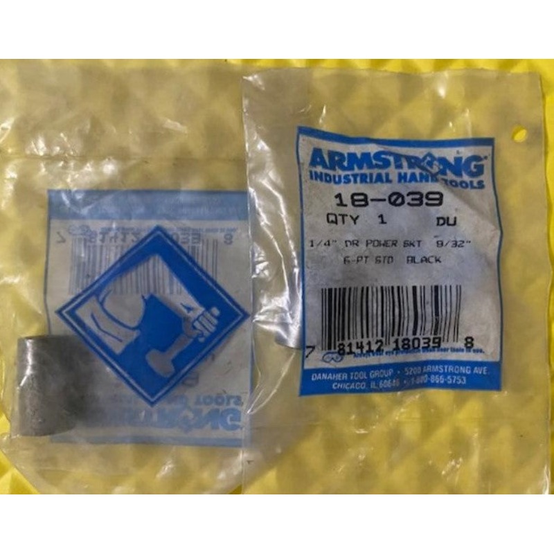 Armstrong 18-039 1/4" Dr 6 Pt Power Socket For Self-Tapping Screws 9/32 2pc USA