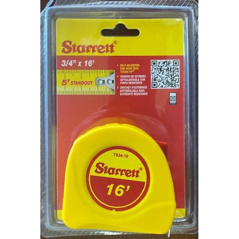 Starrett KTS34-16-N 3/4" x 16' English Measuring Tape- Graduated in 1/16"