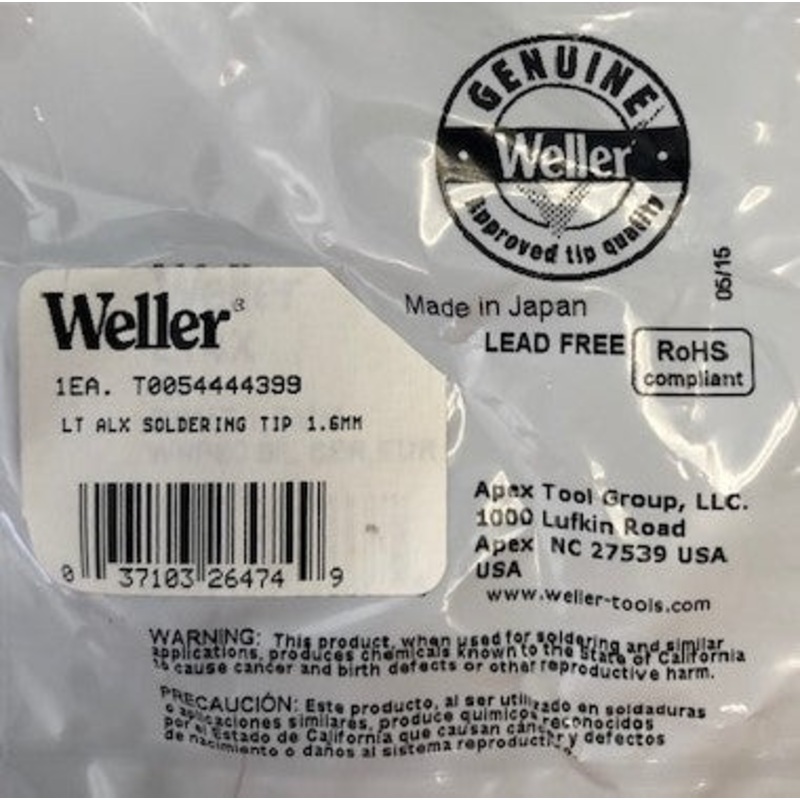 Weller t0054444399 LT-ALX Soldering Tip Shape Chisel, Curve Dimension 1.6mm Japa