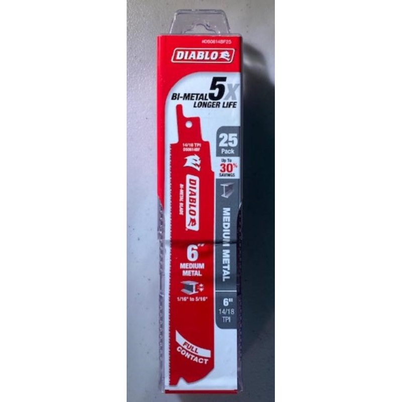 Freud DS0614BF25 Diablo 6-inch 14/18 TPI Metal Reciprocating Saw Blade 25 Pack S