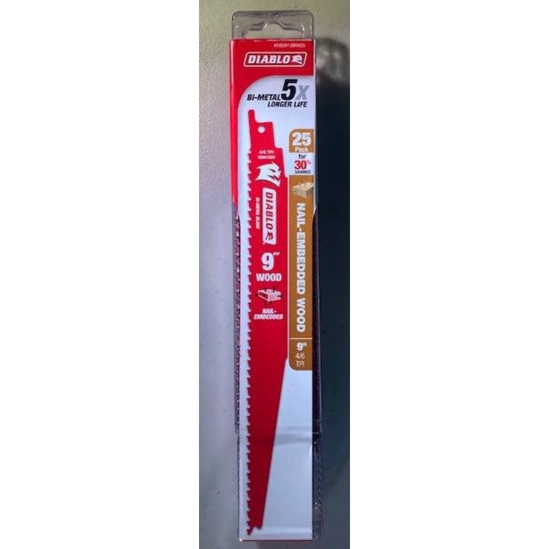 Freud DS0912BW25 Diablo 9" x 6/12 TPI Wood Cutting Recip Saw Blades 25 Pack Swit