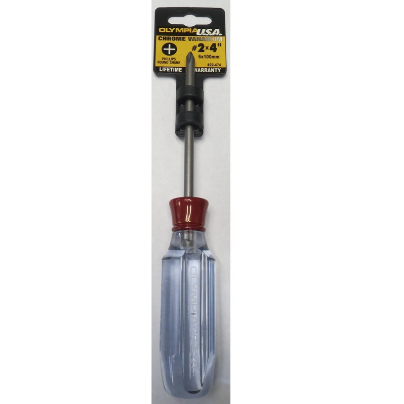 Olympia 22-474 #2 x 4" Chrome Vanadium Phillips Round Shank Screwdriver USA