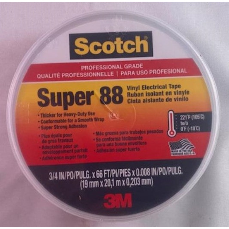 Scotch Super 88 Electrical Tape 3/4" x 66' x 0.0085" USA