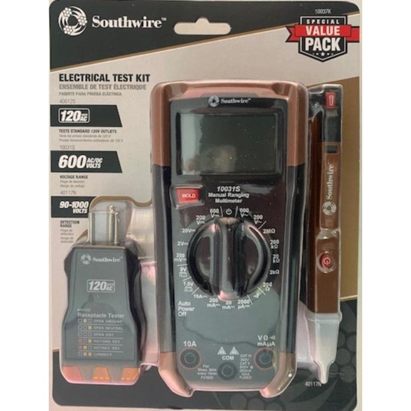 Southwire 10037K Test Kit, Includes Multimeter, AC Tester and Voltage Tester,