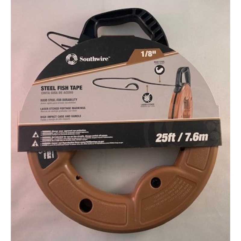 SOUTHWIRE FTS1/8-25 25' 1/8" STEEL FISH TAPE IMPACT DURABLE CASE RIGID STEEL