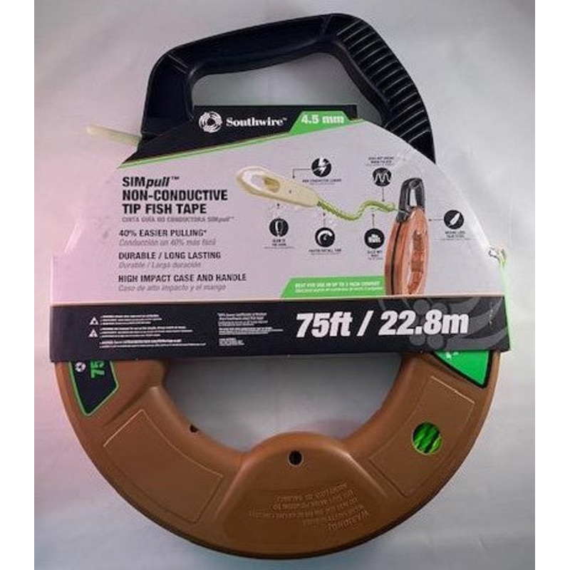 Southwire FTSP45-75NCT SIMPULL Fish Tape 4.5mm 75' Non Conductive Tip