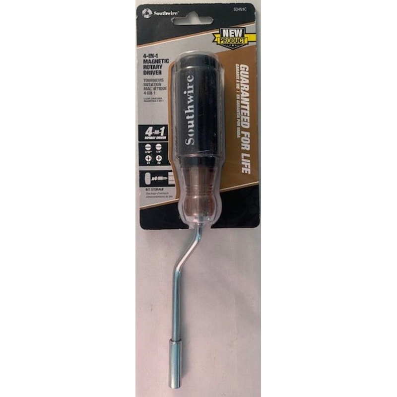 Southwire SD4N1C 4-in-1 Magnetic Rotary Driver Screwdriver Bit Storage Handle W/ Bits