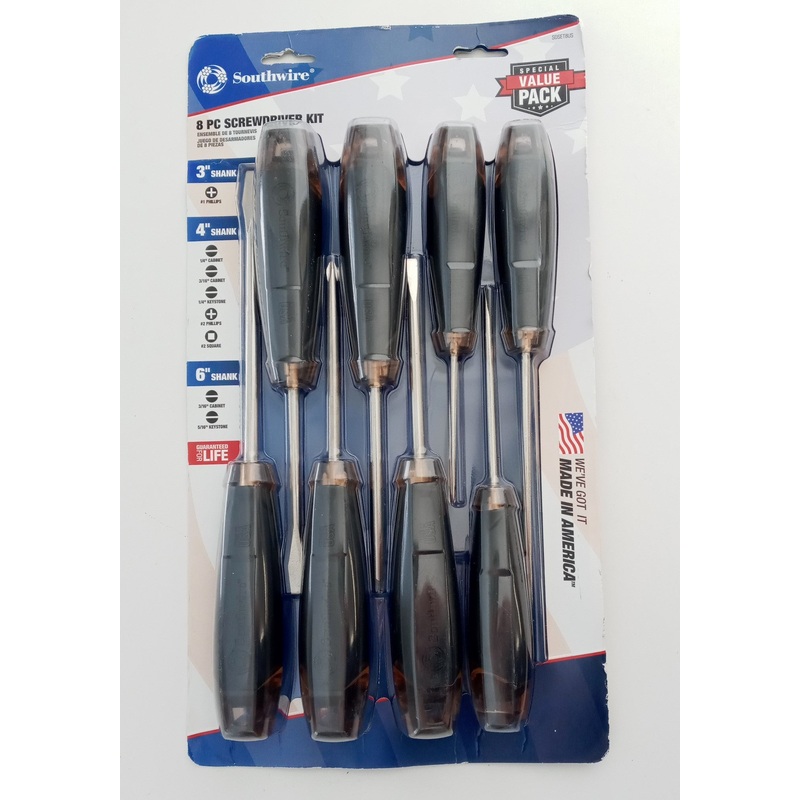 Southwire SDSET8US 8 Piece Screwdriver Set Cushion Grip USA