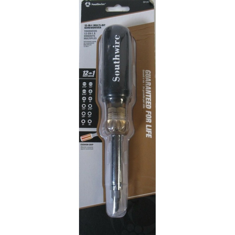 Southwire Tools SD12N1 12-In-1 Multi-Bit Screwdriver, Bits, Rubber Grip