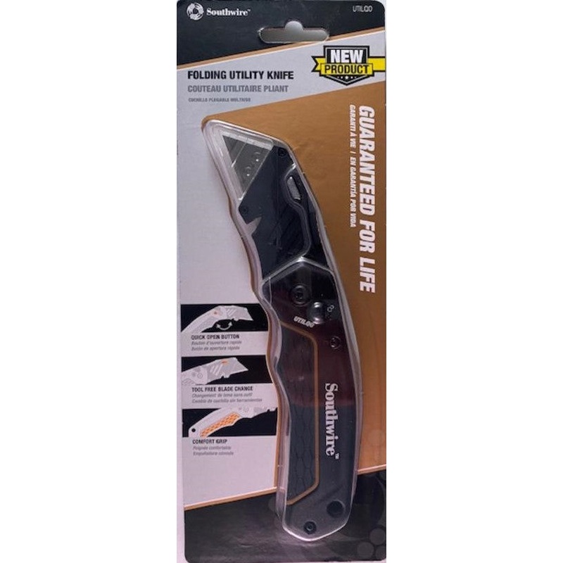 Southwire UTILQO Folding Retractable Utility Knife With On Tool Blade Storage
