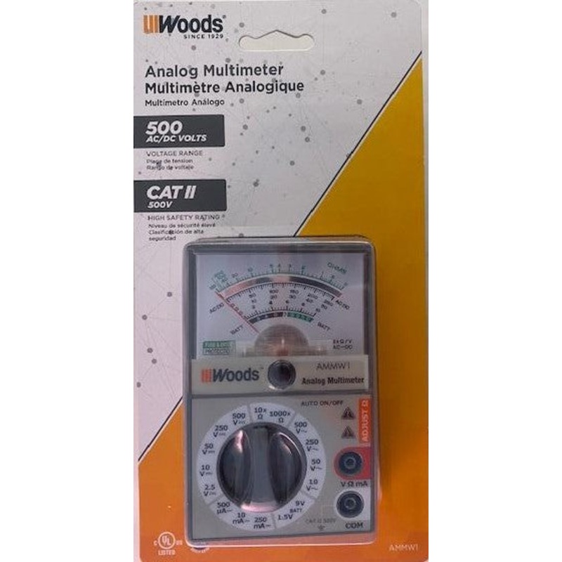 Woods AMMW1 Analog 500-Volt Multimeter Tests 1.5-Volt 9-Volt Batteries