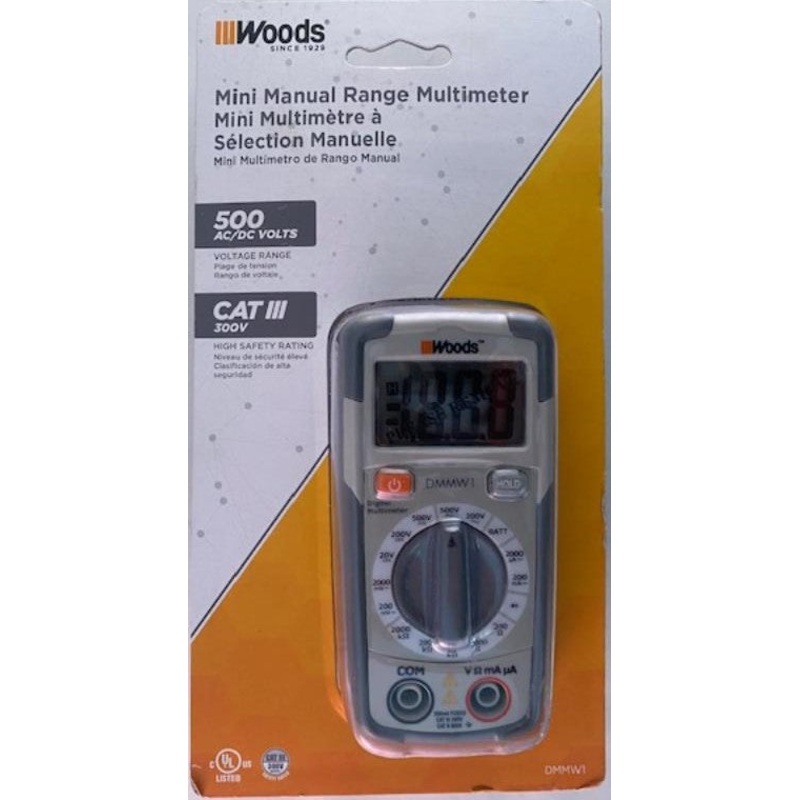Woods DMMW1 Subcompact Digital Multimeter 500 AC/DC Volts CATlll 300V
