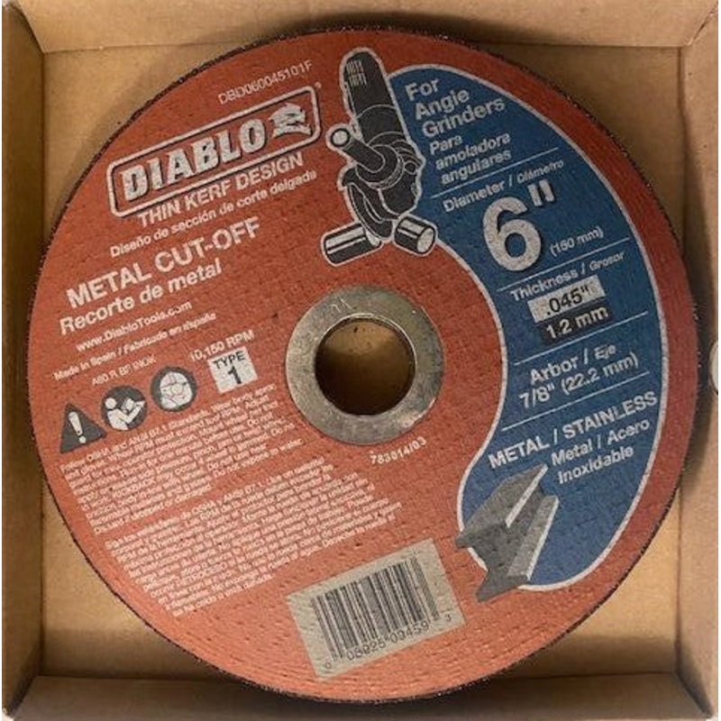 Diablo DBD06004510F 0.045" x 7/8" 6" Aluminum Oxide Metal Cut-Off Wheel 4-pk