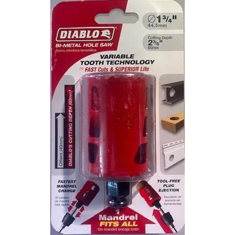 Diablo DHS1750 1-3/4" Dia. x 2-3/8" Long Bi-Metal Hole Saw 1 pc.