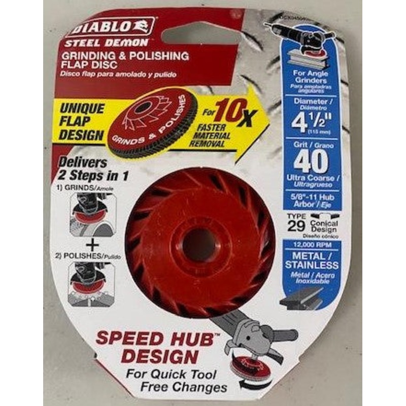 Diablo Speed Demon DCX045040B01F Flap Disc 4 1/2" x 40 Grit Conical With Speed H