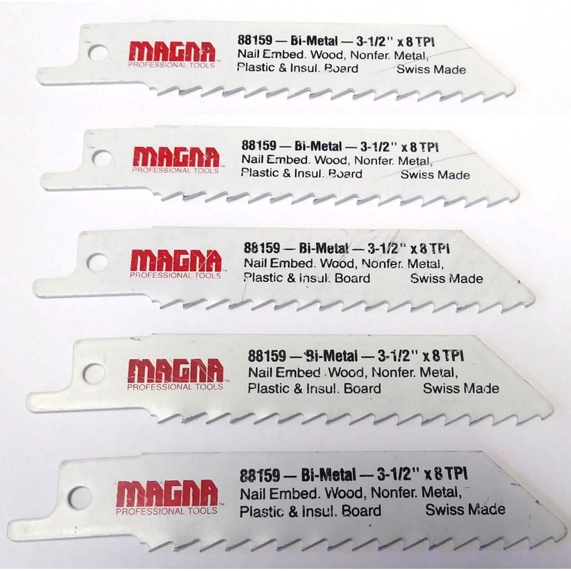 Magna 88159 3-1/2" x 8 TPI Reciprocating Saw Blades (5 Blades) Swiss