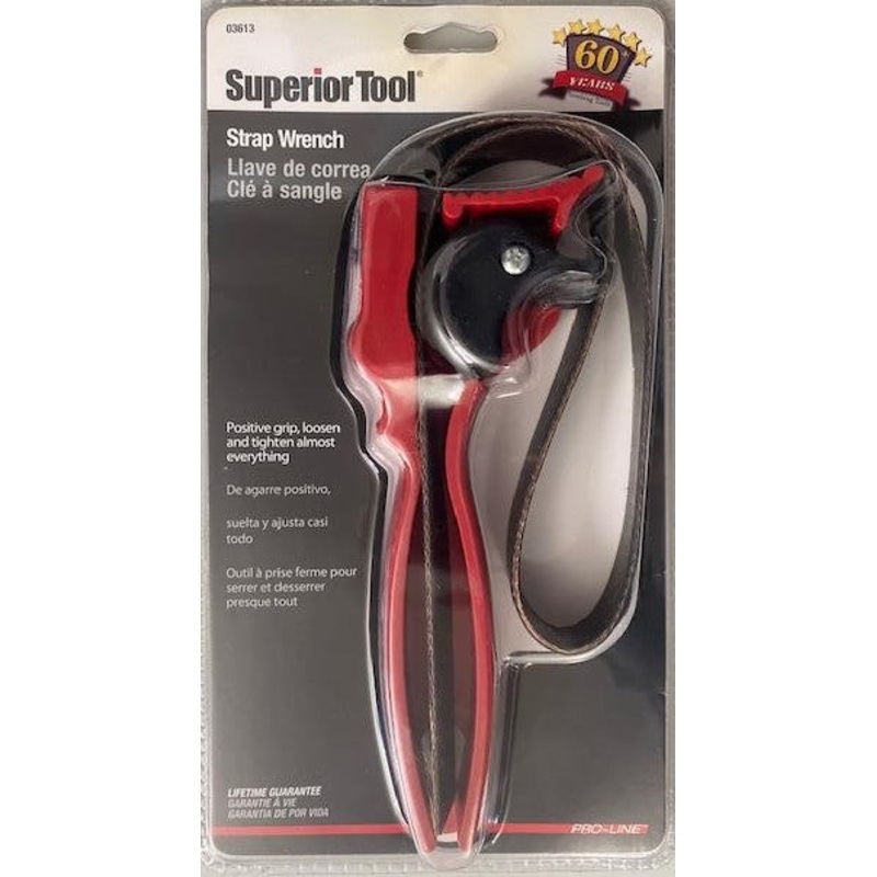 Superior Tool 03613 Strap Wrench 6" Handle 6-3/" Diameter Capacity Won't Scratch Pipes
