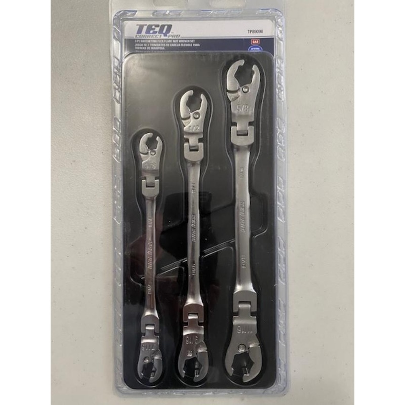 TEQ 89098 3-PC SAE RATCHETING FLEX FLARE NUT WRENCH SET