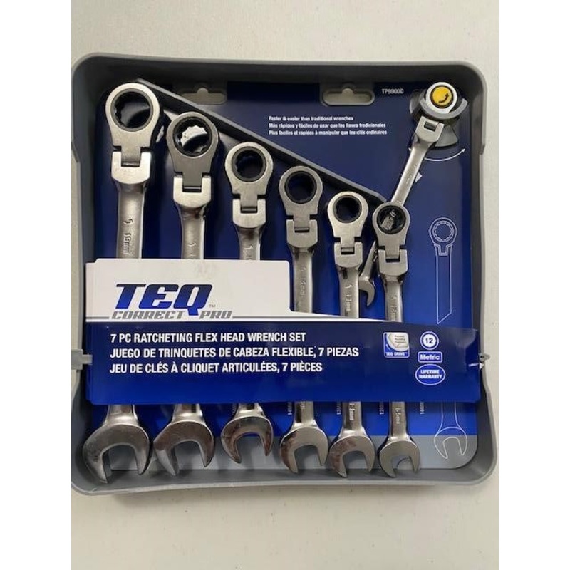 TEQ Correct Pro TP9900D Metric Ratcheting Wrench Set Flexible Head Combination 7 Pieces