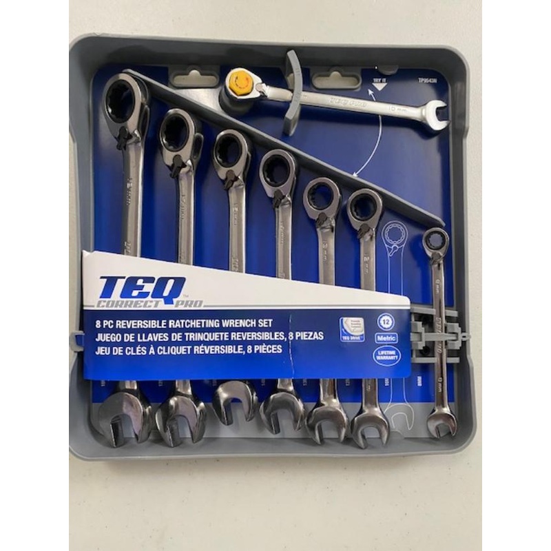 TEQ Correct TP9543 Professional 8-Piece Reversible Ratcheting Combination Wrench Set