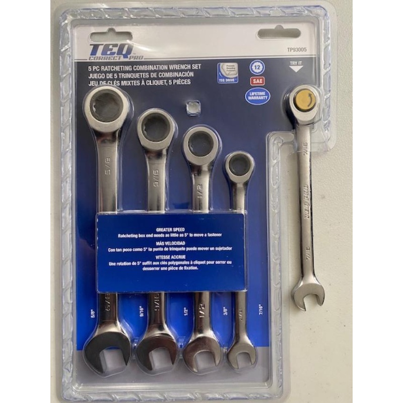 TEQ TP93005 5PC 12-Point Combination Ratcheting SAE Wrench Set