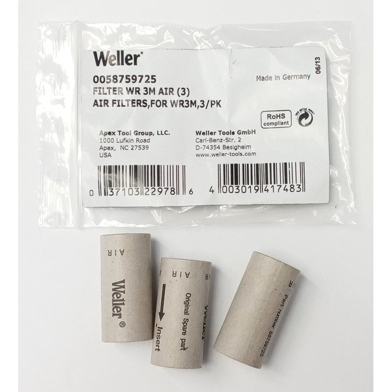 Weller Replacement Air Filters for WR3M & WR3000M Control Units 3pk 0058759725