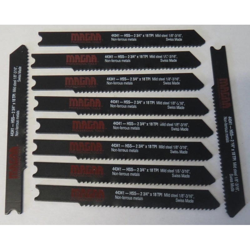 Magna 44341 2-3/4" x 18 TPI Mild Steel U-Shank Jigsaw Blades 10pcs Swiss