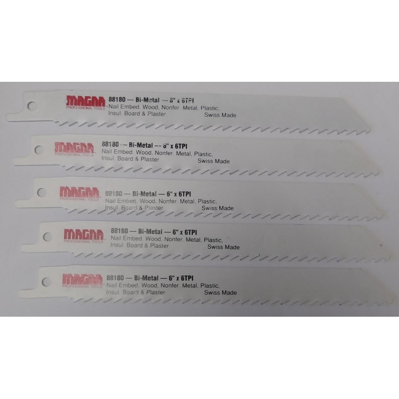 Magna 88180 6" x 6 TPI Bi-Metal Reciprocating Saw Blades (5 Blades) Swiss