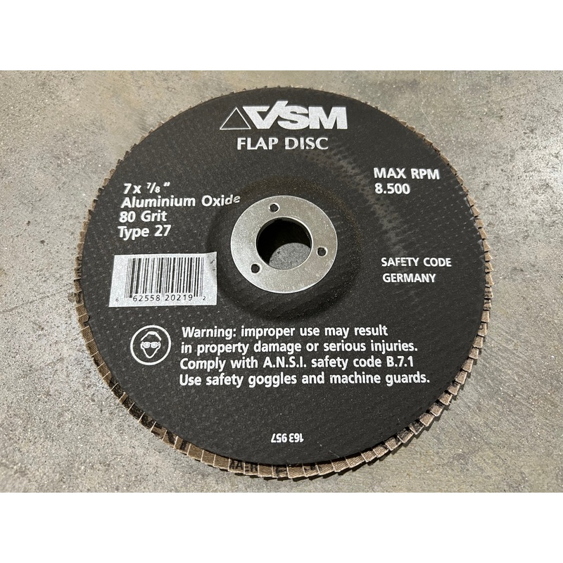 VSM 163 957 Flap Disc 7 x 7/8" Aluminum Oxide 80 Grit Type 27