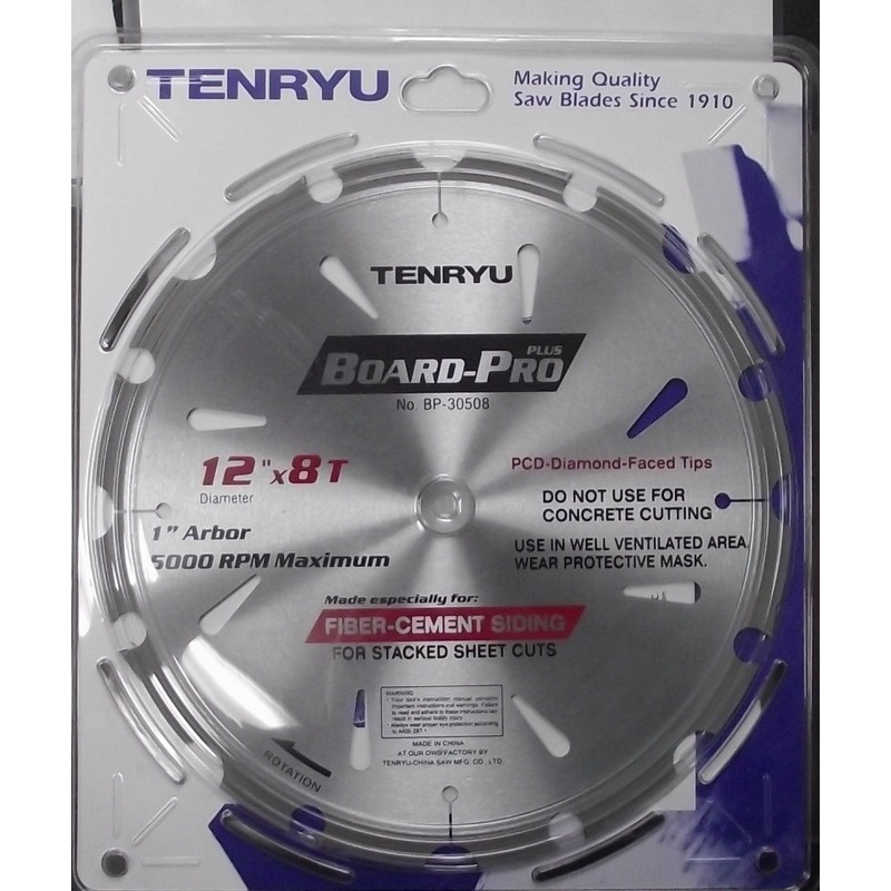 Tenryu BP-30508 12" x 8 TPI Board Pro Plus Fiber Cement Saw Blade 1" Arbor