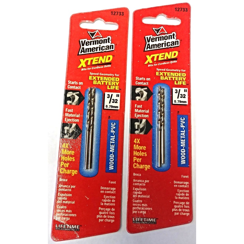 Vermont American 12733 3/32" XTEND Fractional Drill Bits (2 Packs of 2)
