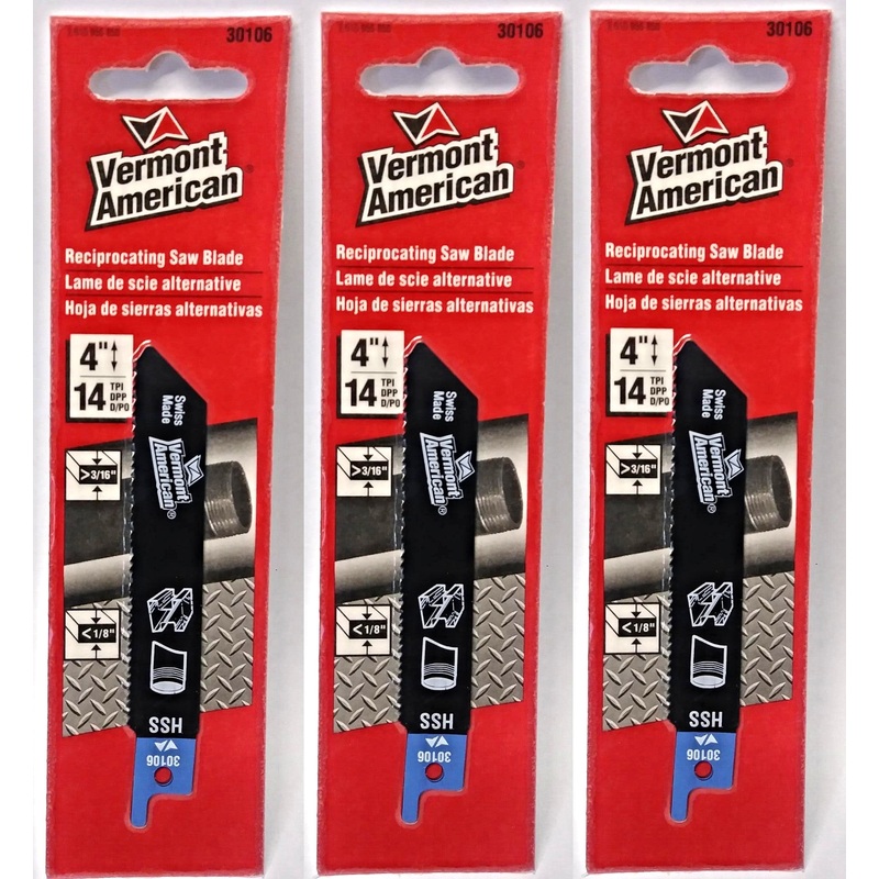 Vermont American 30106 4" x 14 TPI HSS Reciprocating Saw Blade (3 Packs)