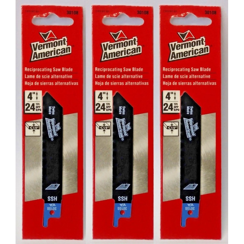 Vermont American 30108 4" x 24 TPI HSS Reciprocating Saw Blade (3 Packs)