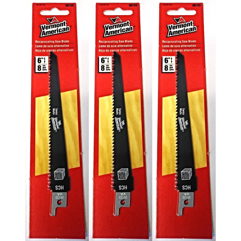Vermont American 30123 6" x 8 TPI HCS Reciprocating Saw Blade (3 Packs)