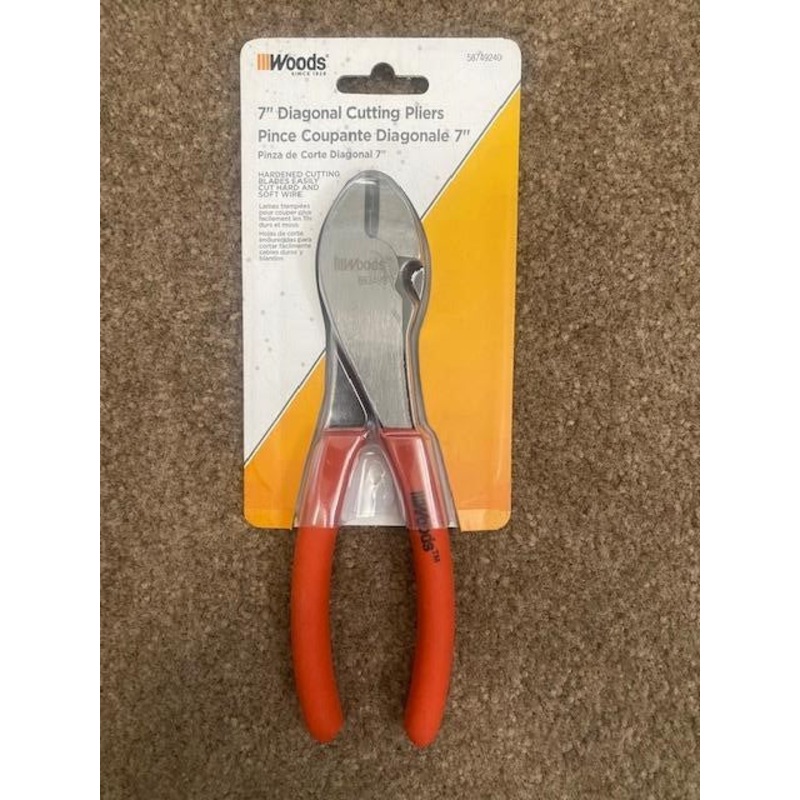 Woods 58749240 7" Diagonal Cutting Pliers Hardened Blades Carbon Steel Con
