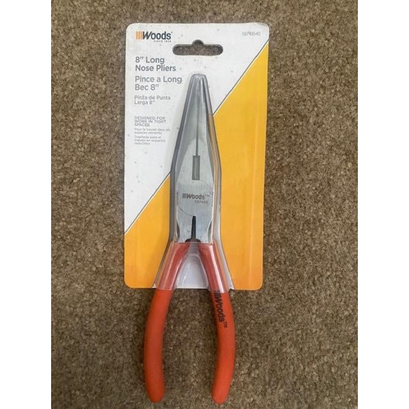 Woods 58749540 8" Long Nose Pliers, Carbon Steel Construction