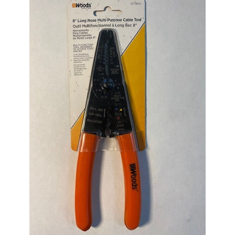 Woods 58749640 8" Long Nose Multi-purpose Wire Stripper Cable Tool Pliers