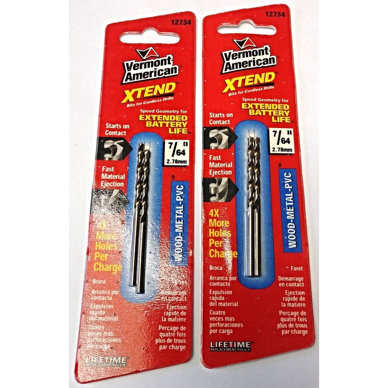 Vermont American 12734 7/64" XTEND Fractional Drill Bits (2 Packs of 2)