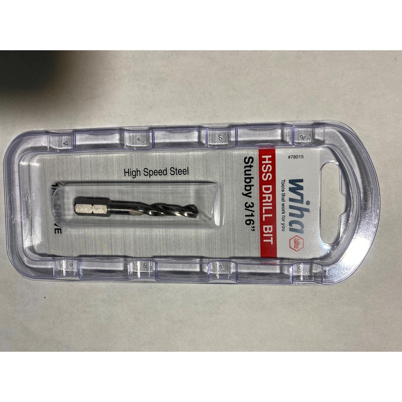 Wiha 78015 3/16" Stubby High Speed Drill Bit 1/4" Hex Shank
