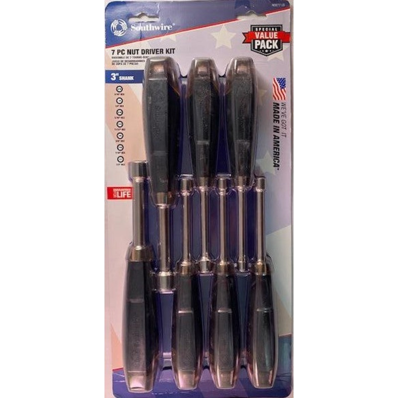 Southwire Tools NDSET7-US  7-Piece Hollow-Shaft Nut Driver SAE USA