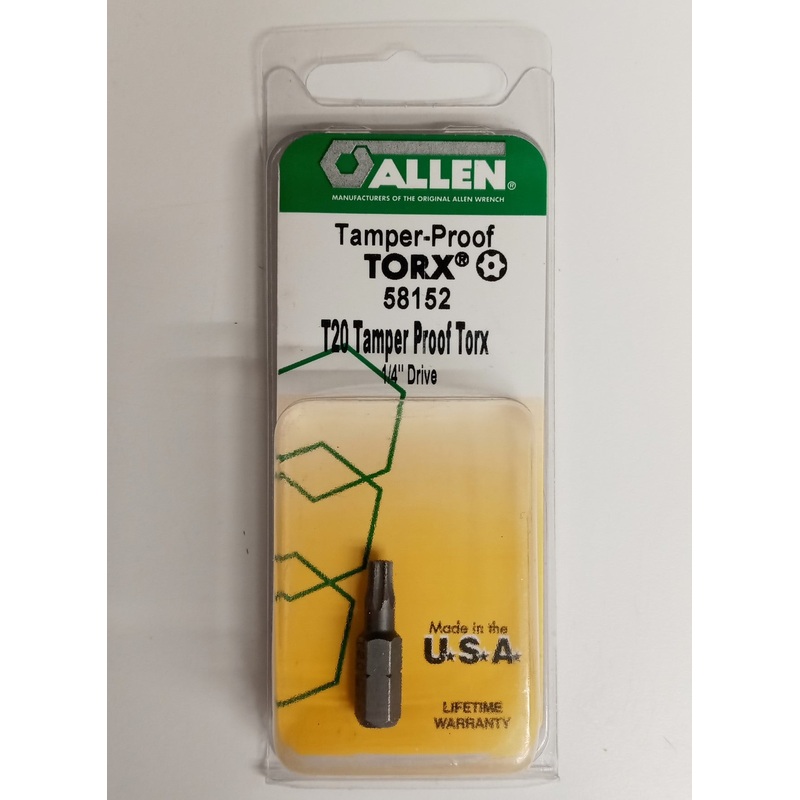 Allen 58152 T20 1/4" Drive Tamper Proof Torx Insert Bit USA