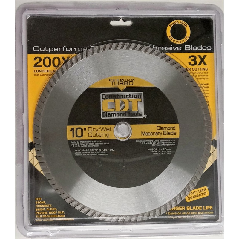 CDT 91110020 Premium Turbo 10" Dry/Wet Diamond Masonry Blade