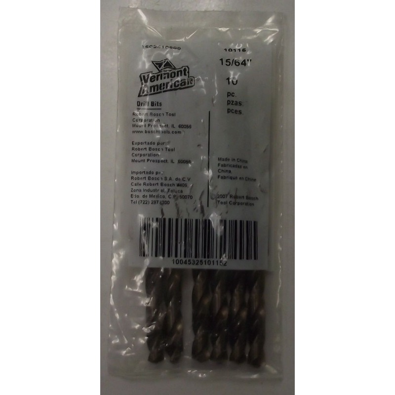 Vermont American 10116 15/64" Jobber Hihg Speed Steel Drill Bit 6pcs.