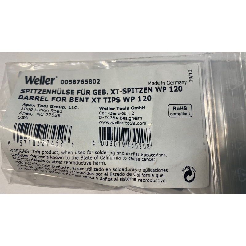 Weller 0058765802 "Bent" Barrel Assembly (For WP 120 Holding XT Tips) Germany