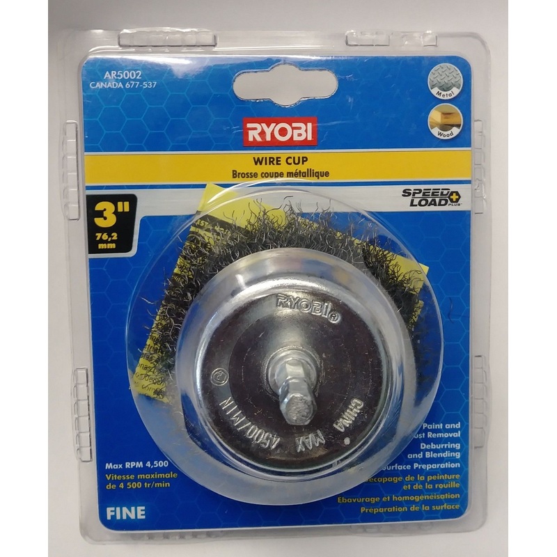 Ryobi AR5002 3" Fine Wire Cup Wheel 677-537 1/4" Hex Shank Arbor