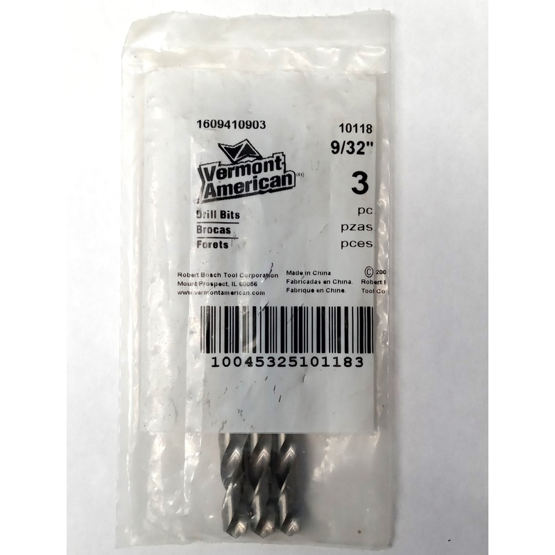 Vermont American 10118 9/32" Drill Bits 3pc