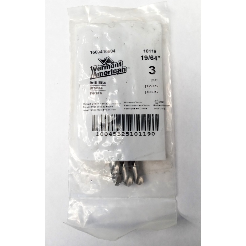 Vermont American 10119 19/64" Drill Bits 3pc