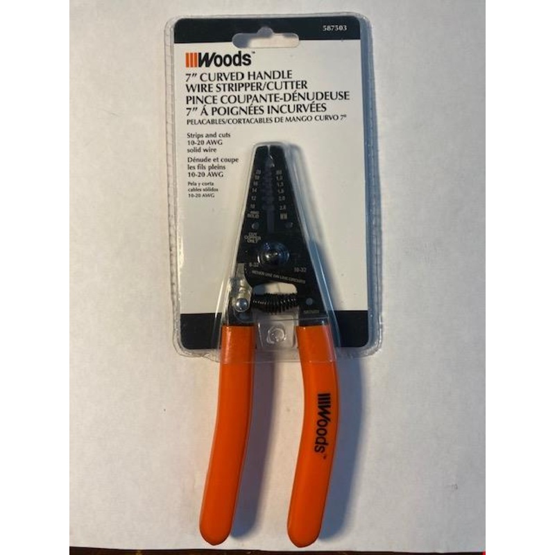 Woods  587503 7" Curved Handle Wire Stripper Cutter 10-20 Awg Solid